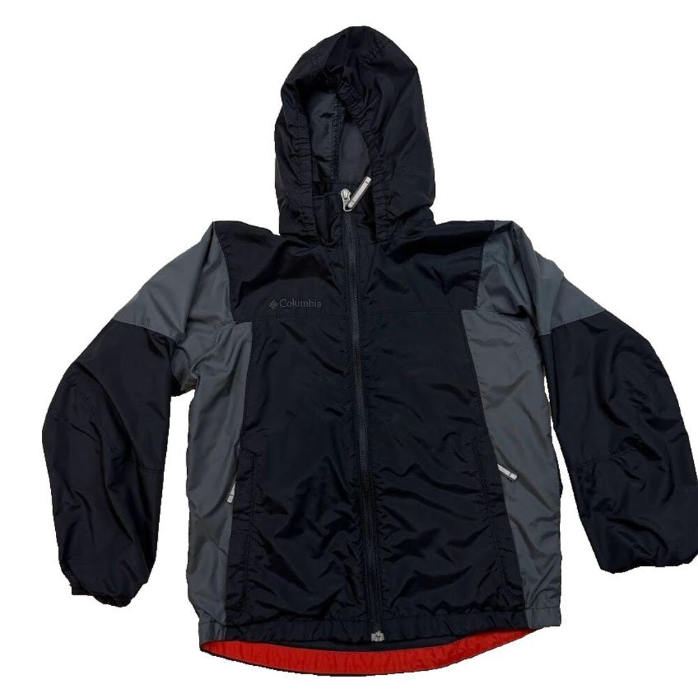 Columbia Boys Hooded Lightweight Coat/Jacket, Black/Gray/Red, 10/12